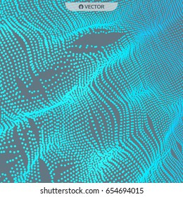 Fondo ondulado. Cuadrícula de ondas. Ilustración de vectores abstractos. Estilo De Tecnología 3D. Ilustración con puntos. 
