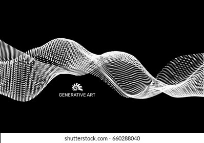 Wave Background. Ripple Grid. Abstract Vector Illustration. 3D Technology Style. Illustration with Dots. Network Design with Particle.