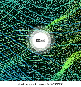 Wave background. Ripple grid. Abstract vector illustration. 3d technology style. Illustration with dots.