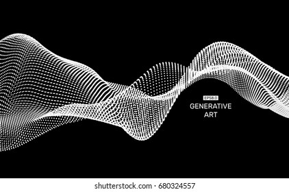 Wave Background. Ripple Grid. Abstract Vector Illustration. 3D Technology Style. Illustration with Dots. Network Design with Particle.