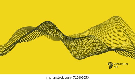 Fondo ondulado. Cuadrícula de ondas. Ilustración de vectores abstractos. Estilo De Tecnología 3D. Ilustración con puntos. Diseño de red con partícula.