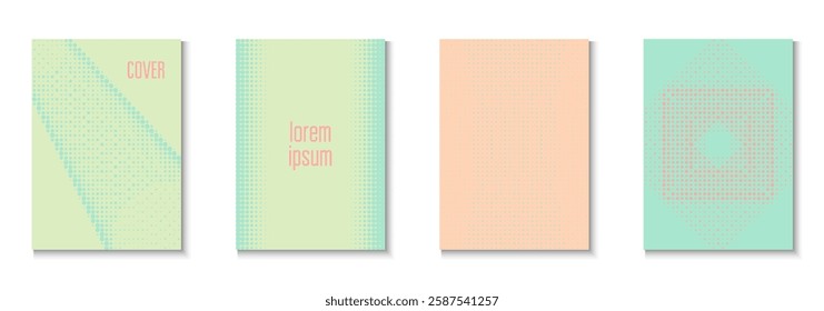 Wave Background Set. Color Circles On Memphis Layout. Linear Shapes In Annual Frame. Halftone Flyer. Minimalist Line Poster. Geometric Book Cover. Trendy Wave Background