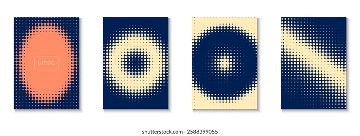 Wave Background Set. Cool Memphis Art With Circles. Linear Shapes In Annual Frame. Business Flyer. Minimalist Abstract Cover. Geometric Graphic Template. Trendy Wave Background