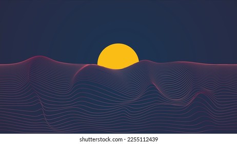 Wave background sunset in dark mode