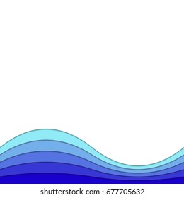 Wave background template from curved layers in blue tones - wavy vector brochure graphic design with shadow effect for spa concept