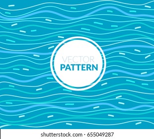 Wave background vector seamless pattern, blue and white wave lines, vector illustration