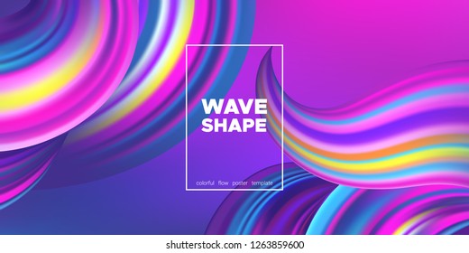 Wave Banner, Colorful Fluid Shapes in Movement. Abstract Gradient Background, Futuristic Landing Page Design. Flow Poster, Art Brush Strokes. 3d Graphic Banner. Vector Flow, Splash Concept Wallpaper.