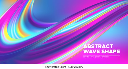 Wave Banner, Colorful Fluid Shapes in Movement. Abstract Gradient Background, Futuristic Landing Page Design. Flow Poster, Art Brush Strokes. 3d Graphic Banner. Vector Flow, Splash Concept Wallpaper.