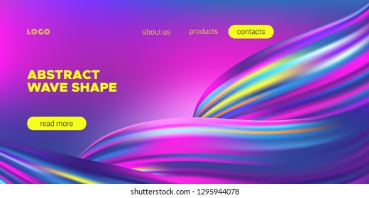 Wave Banner, Colorful Fluid Shapes in Movement. Abstract Gradient Background, Futuristic Landing Page Design. Flow Poster, Art Brush Strokes. 3d Graphic Banner. Vector Flow, Splash Concept Wallpaper.