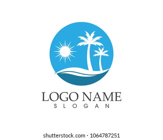 Wave beach holidays logo design concept