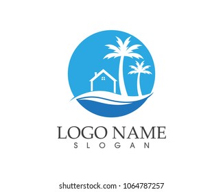 Wave beach holidays logo design concept