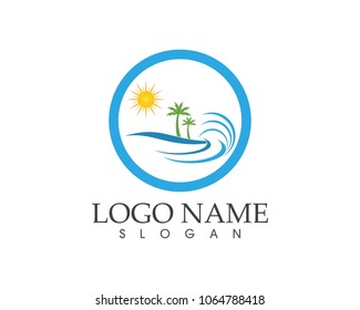 Wave beach holidays logo design concept
