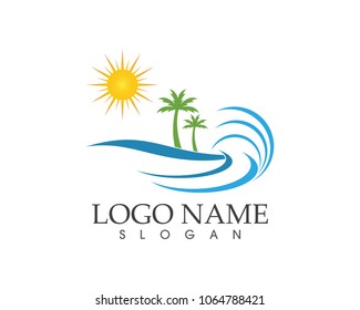 Wave beach holidays logo design concept
