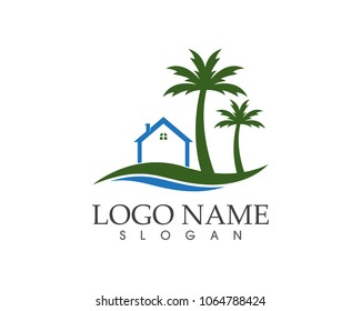 Wave beach holidays logo design concept