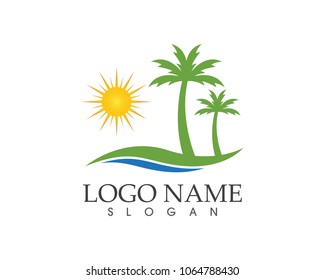 Wave beach holidays logo design concept