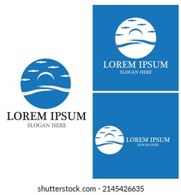logotipo de diseño de ilustraciones vectoriales de iconos de la playa de onda