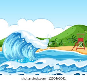 Wave beach landscape scene illustration