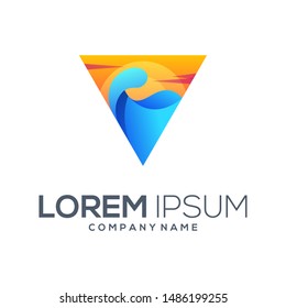 wave beach logo design vector abstract