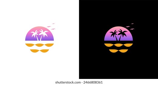 wave beach palm logo design. icon combination of wave lines with a beach feel Vector illustration 9