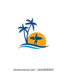 Wave Beach Palm Logo Design. Icon-Kombination aus Wellenlinien mit einem Strandgefühl Vektorillustration 8