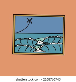 wave from the beach and palm tree