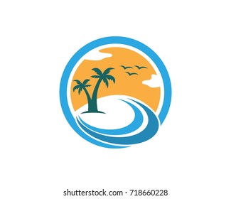 Wave Beach Paradise Logo Design Template