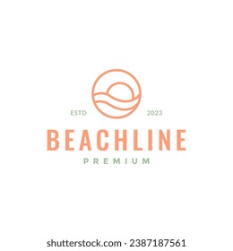ondulación de la playa círculo de la puesta de sol geométrica simple estilo de línea minimalista hipster diseño de logotipo vectores ilustración de icono