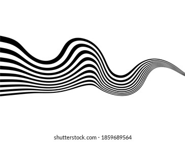 Wave from black curved lines on a white background. Striped vector pattern. Geometric art