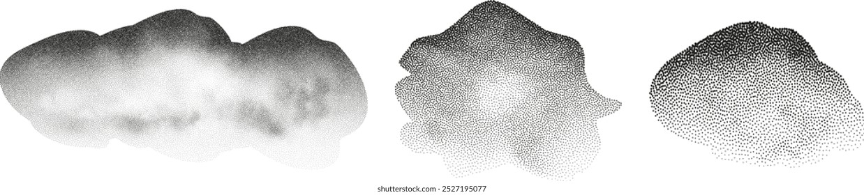 Una ola de puntos negros con una textura arenosa. Un fondo abstracto y granulado con un patrón de gradiente ruidoso.