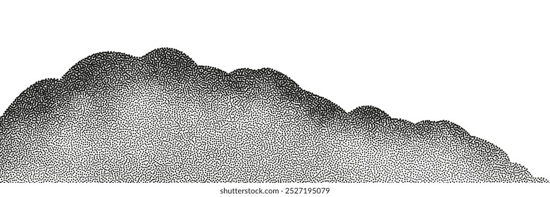 Uma onda de pontos pretos com textura arenosa. Um fundo abstrato e granulado com um padrão de gradiente ruidoso.