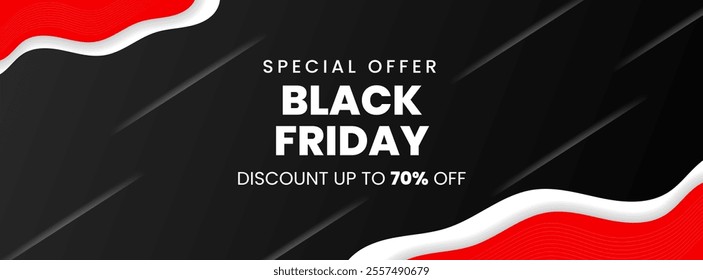 Wave black friday 70% red and white design for advertising, banners on black  background