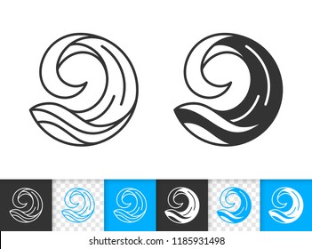 Wave black linear and silhouette icons. Thin line sign of sea. Splash outline pictogram isolated on white, color, transparent background. Vector Icon shape. Modern design wave simple symbol closeup