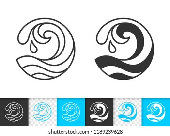 Wave black linear and silhouette icons. Thin line sign of sea. Splash outline pictogram isolated on white, color, transparent background. Vector Icon spiral tide curl shape. Wave simple symbol closeup