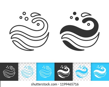 Wave black linear and silhouette icons. Thin line sign of sea. Splash outline pictogram isolated white, color, transparent background. Spiral curl stream vector Icon shape. Wave simple symbol closeup