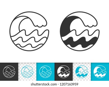 Wave black linear and silhouette icons. Thin line sign of sea. Water splash outline pictogram isolated on white transparent background. Spiral curl stream vector Icon shape. Wave simple symbol closeup