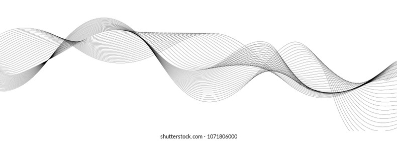 Wave of the black lines. Abstract wavy stripes. Transparent background. High resolution.