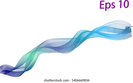 Wave of the blue colored lines. Abstract wavy stripes. Creative line art. Gradient mesh. Transparent background. High resolution