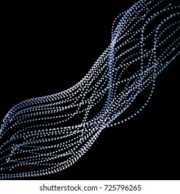 Wave of blue dots on a black background