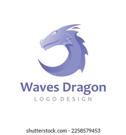 wave blue dragon head logo vector of mythology animal silhouette symbol, isolated on white background.