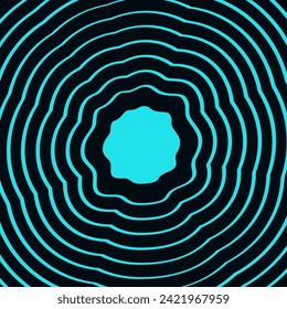 Wave blue lines circle ring frame. Abstract futuristic line background. Flat design elements. Wavy stripes on black background. Template for text message. Isolated. Vector illustration