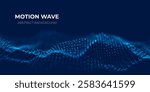 Wave of blue particles. Abstract technology flow background. Sound mesh pattern or grid landscape. Digital data structure consist dot elements. Future vector illustration.