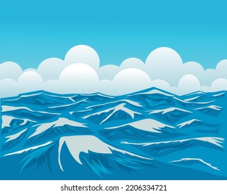 wave with blue sky and clouds