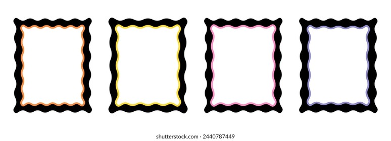 Wave border rectangles. Wave frame contrast shapes. Set of wavy frames isolated on background.