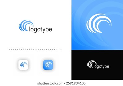 Wave brain logo with flowing curves. Represents water, energy, motion, brain. Ideal for environmental projects, sustainability, marine businesses, neural technology, biohacking engines. Vector logo.