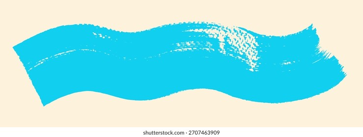 Wave brush stroke background. Sea blue color painted line brushstroke. Bold grainy watercolor vector texture. Cute baby summer art vibe. Wavy geometric grunge design . Hand-drawn retro surf banner bg