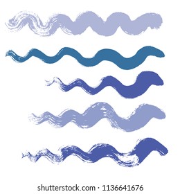 wave brush strokes vector set background. Artistic curve blue lines grunge collection. Set of grungy hand painted sea brush strokes isolated on white. wavy watercolor curls line collection