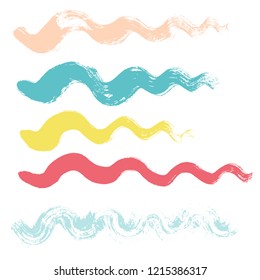 wave brush strokes vector set background. Artistic curve blue lines grunge collection. Set of grungy hand painted sea brush strokes isolated on white. wavy watercolor line collection