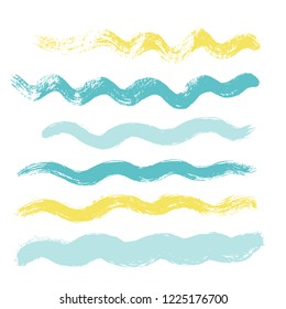 wave brush strokes vector set background. Artistic curve blue lines grunge collection. Set of grungy hand painted sea brush strokes isolated on white. wavy watercolor line collection