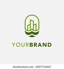 WAVE AND BUILDING FOR ISLAND CONSTRUCTION LOGO