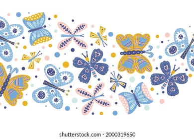 A wave of butterflies. Cute summer illustration.